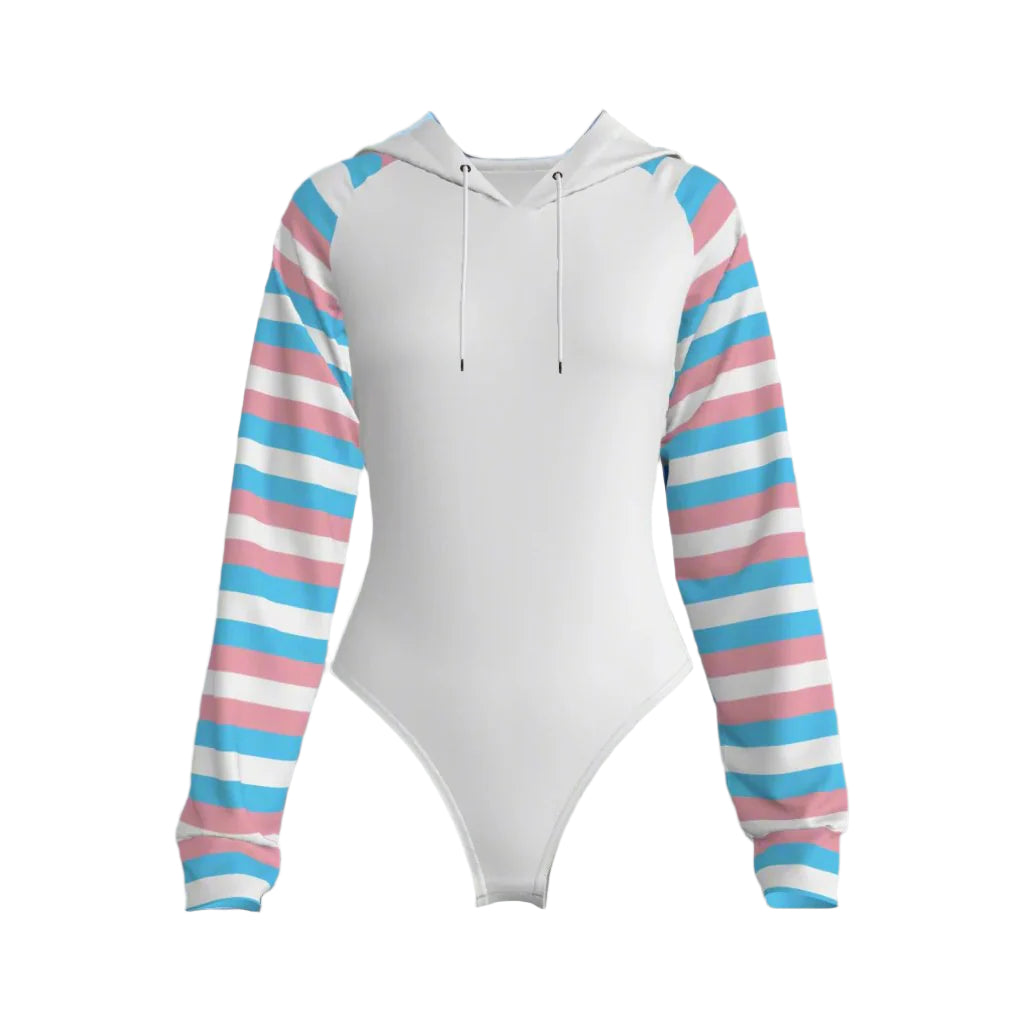 Teen Trans Coloured Trans Pride Candy Striped Raglan Sleeve Hooded Bodysuit