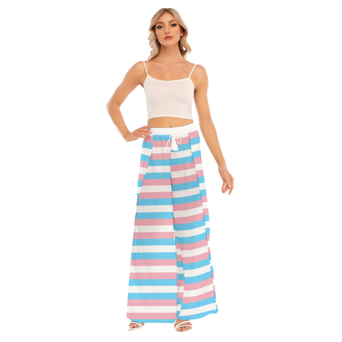 Trans Coloured Trans Pride Candy Striped Mid-Split Chiffon Beach Palazzo