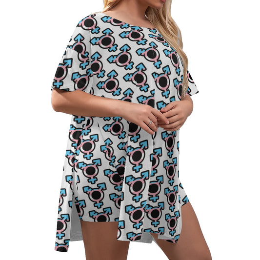 Plus Size Pride Symbol Drop-Sleeve Split-Sided T-Shirt and Shorts Set