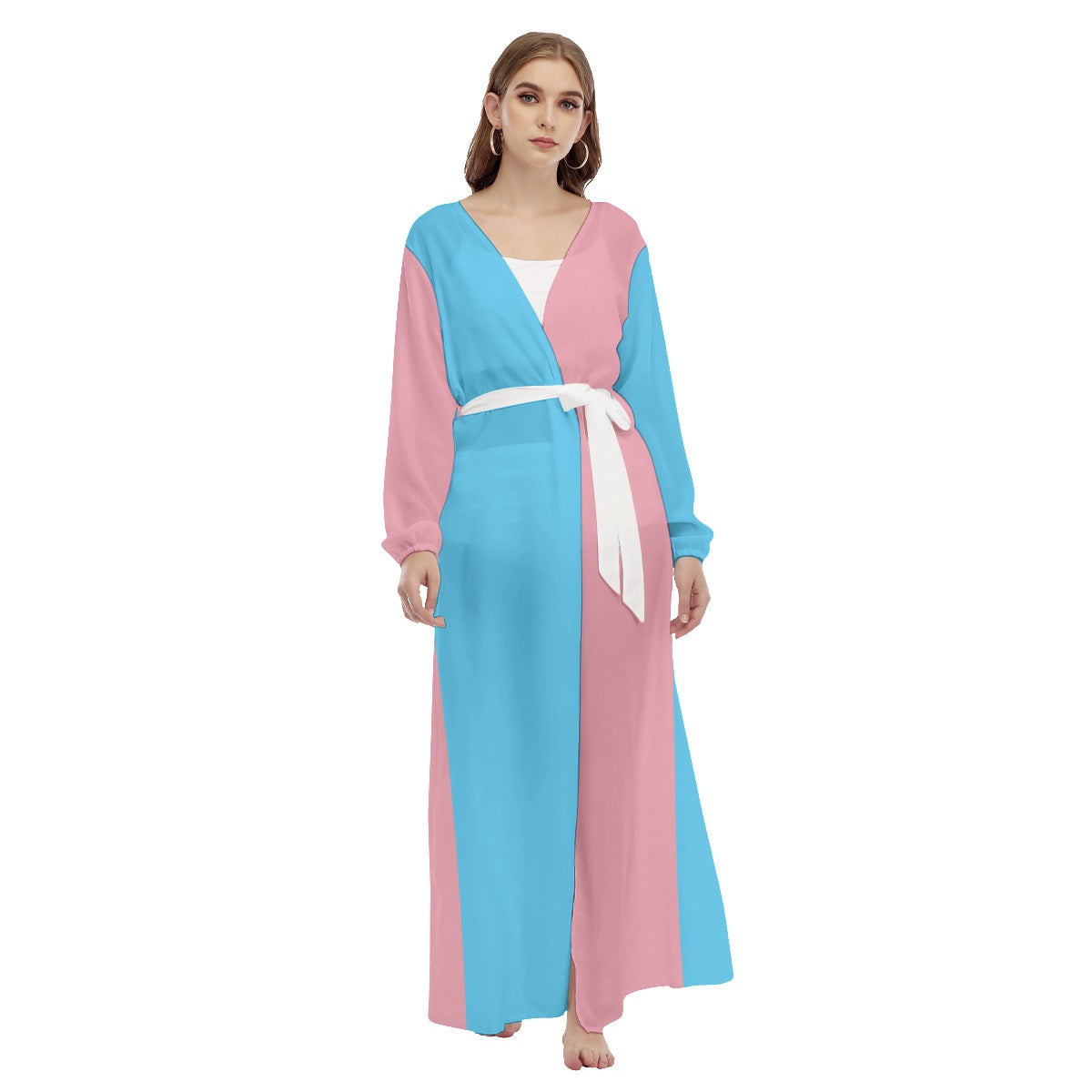 Long-Sleeved Chiffon Tie-Up Breach Wrap Over