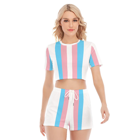 Teen - Plus Size Blue Pink White Pride Cropped Sports Twin-Set