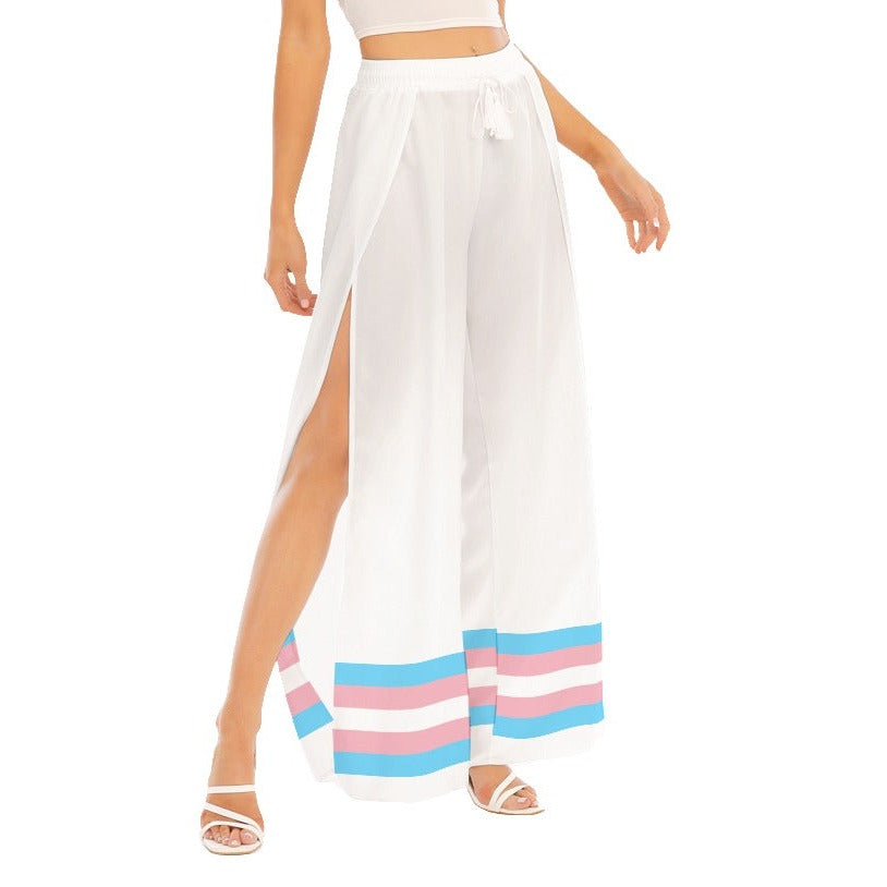 Blue Pink White Pride Split Chiffon Beach Palazzo
