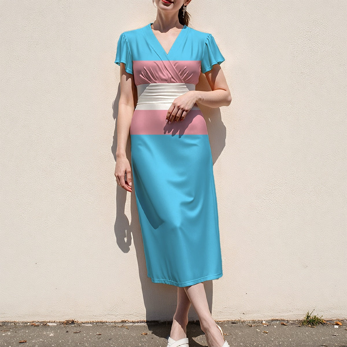 S-5XL Pride Flutter Sleeve Midi Dress