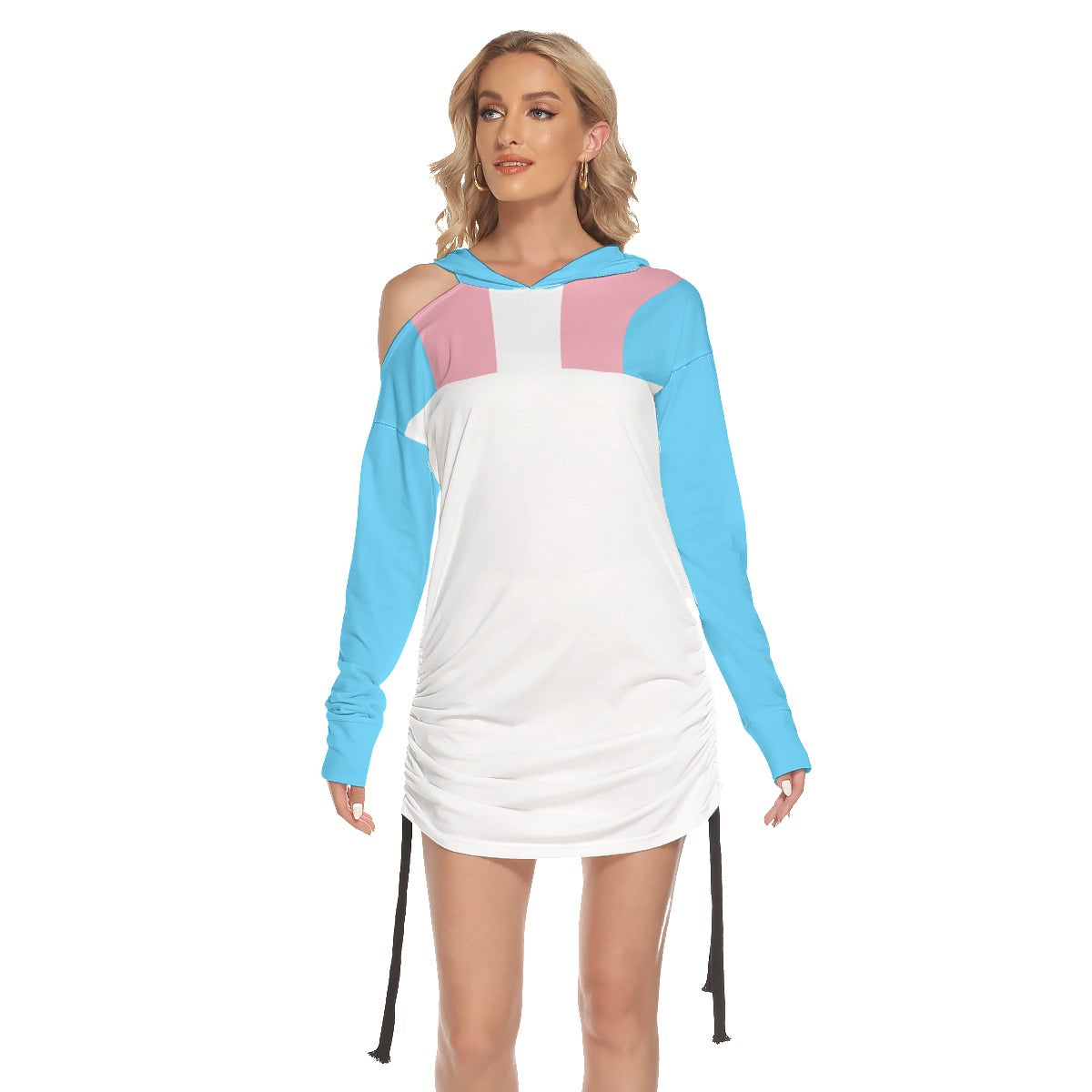 Blue Pink White Hooded All Over Transcolors Pride One-Shoulder Dress