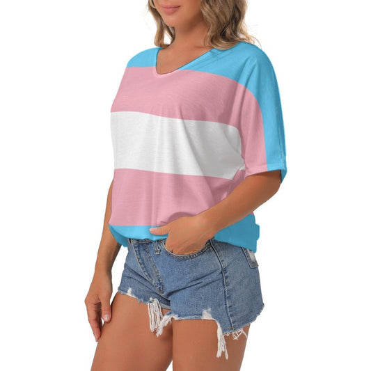XS - 2XL Blue Pink White Pride V-Neck Blouse