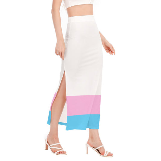 Blue Pink White Trans Pride Hip-Hugging Side-Slit Long Skirt