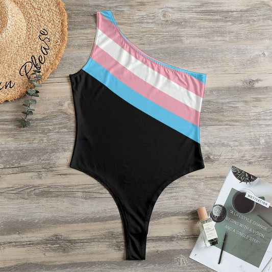 Blue Pink White Pride One-Shoulder Bodysuit