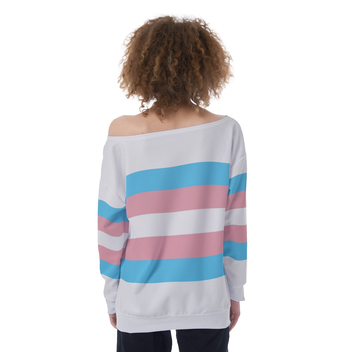 Teen - Plus Size Blue Pink White Trans Pride Off-Shoulder Sweatshirt