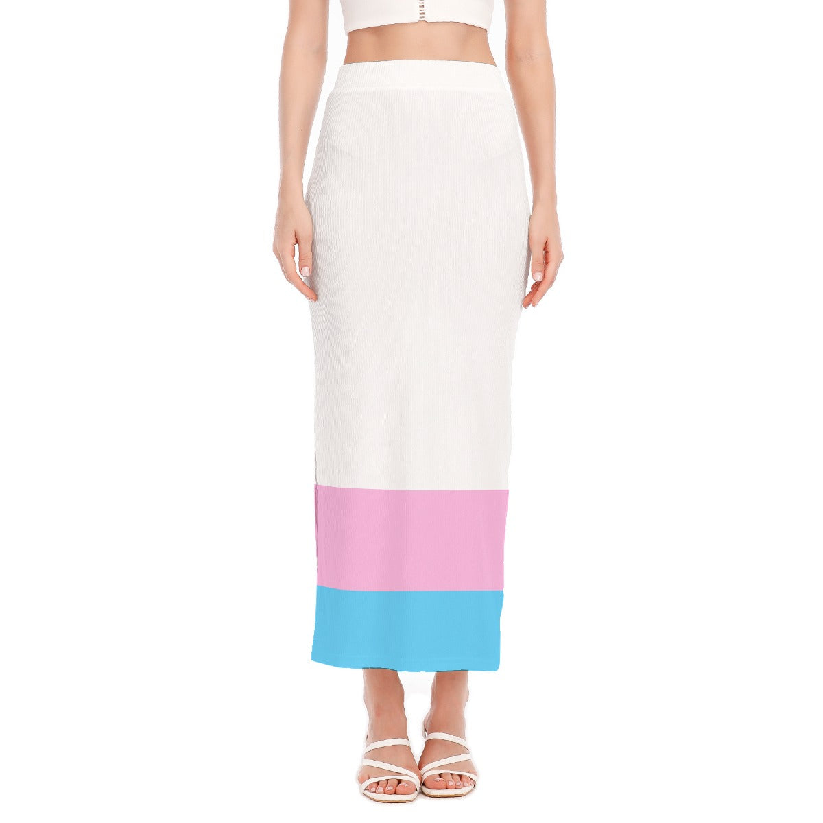 Blue Pink White Trans Pride Hip-Hugging Side-Slit Long Skirt