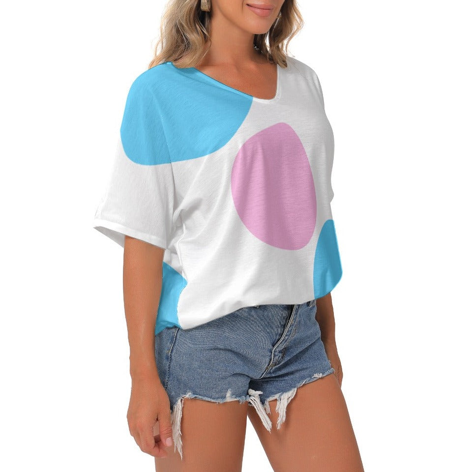 XS - 2XL Blue Pink White Pride Circles V-Neck Blouse