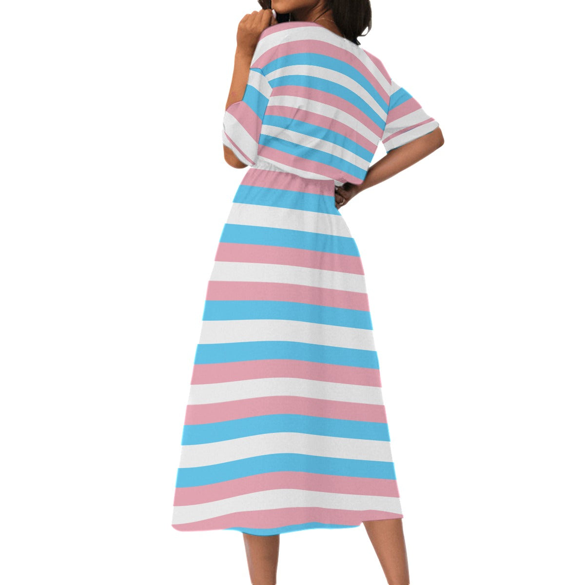 Trans Coloured Trans Pride Ribbon Elastic-Waist Calf Length Dress