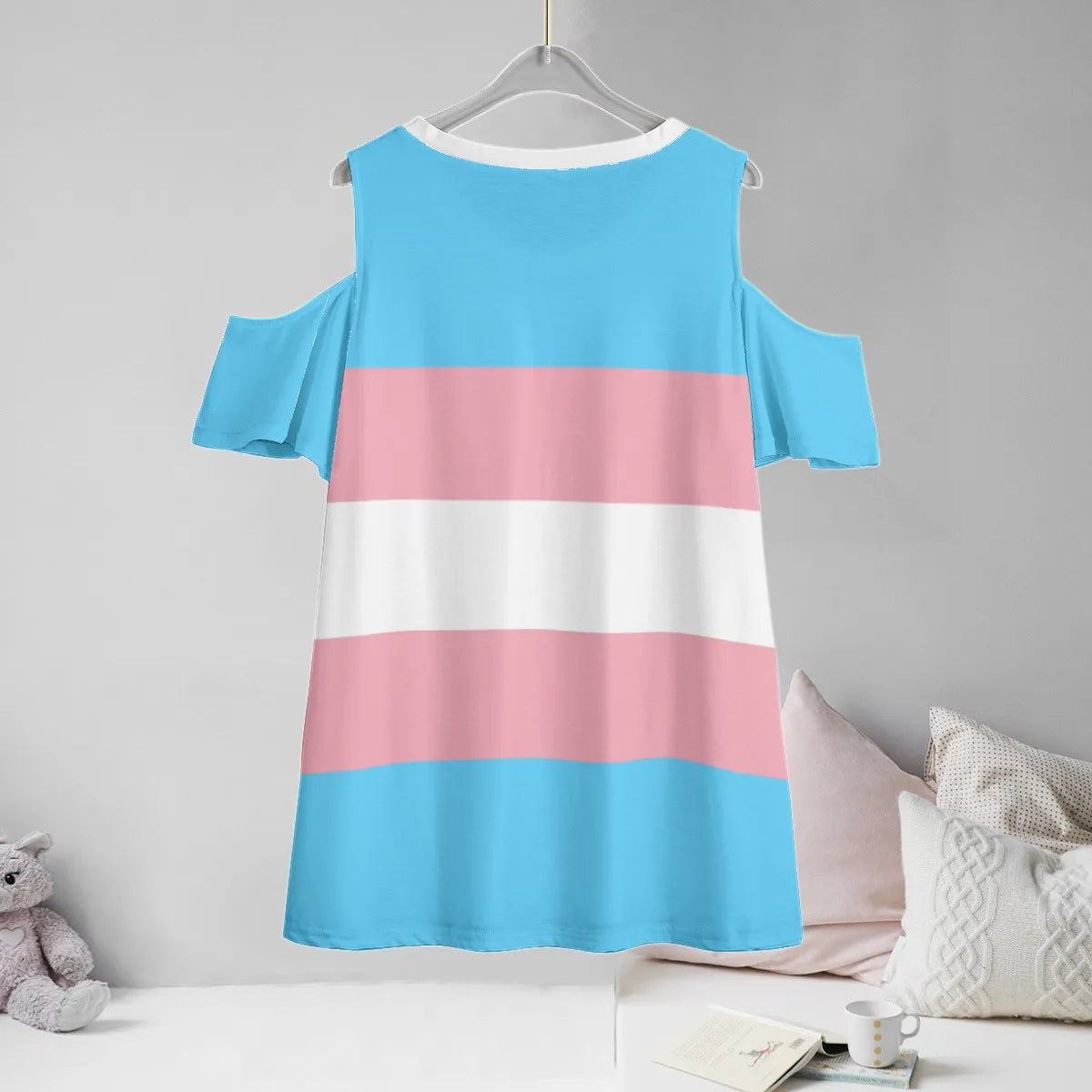 Blue Pink White All-Over Pride Cold Shoulder T-Shirt