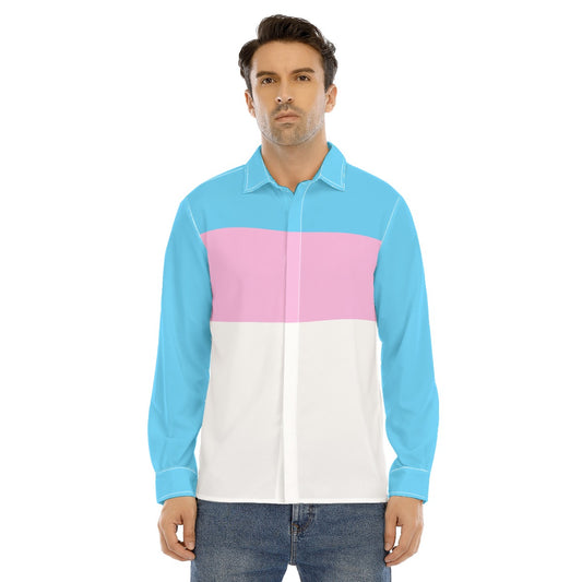 Teen - Plus Size Blue Pink White Boyfriend Collared Long-Sleeved Shirt