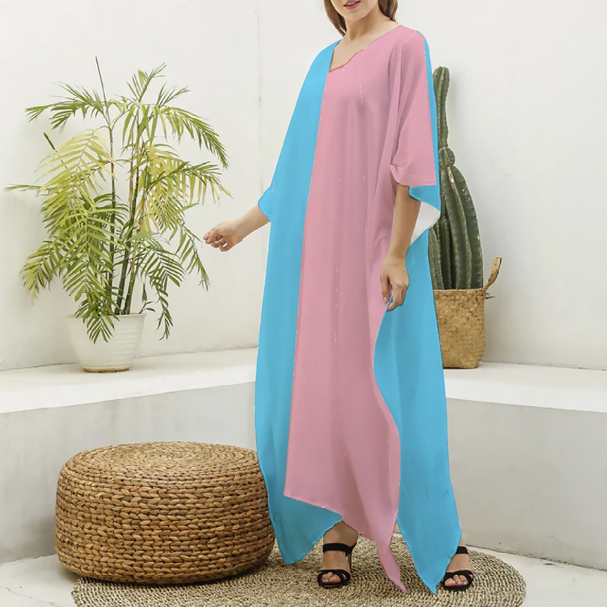 Imitation Silk V-Neck Kaftan Robe