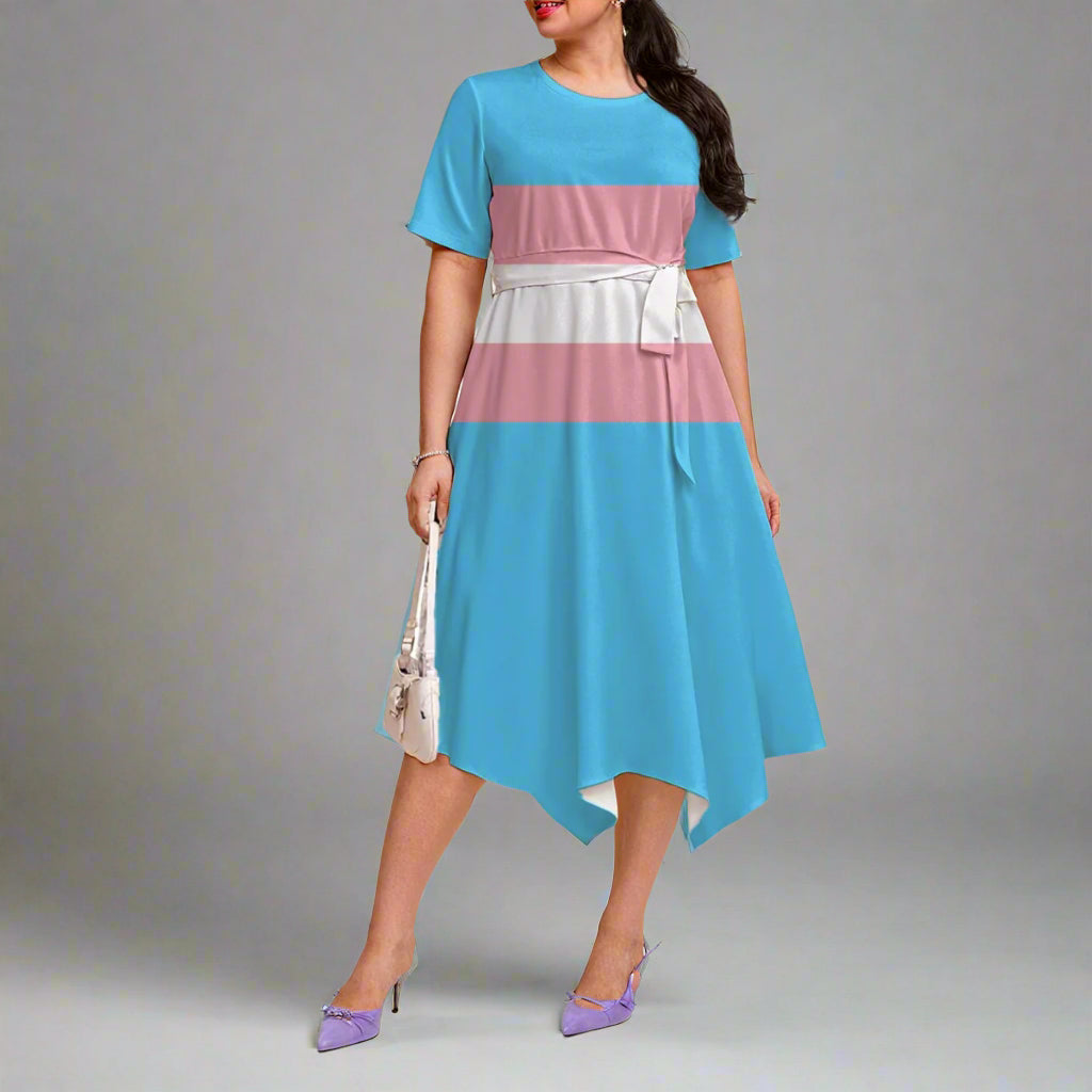 Short Sleeve Belted Midi Dress