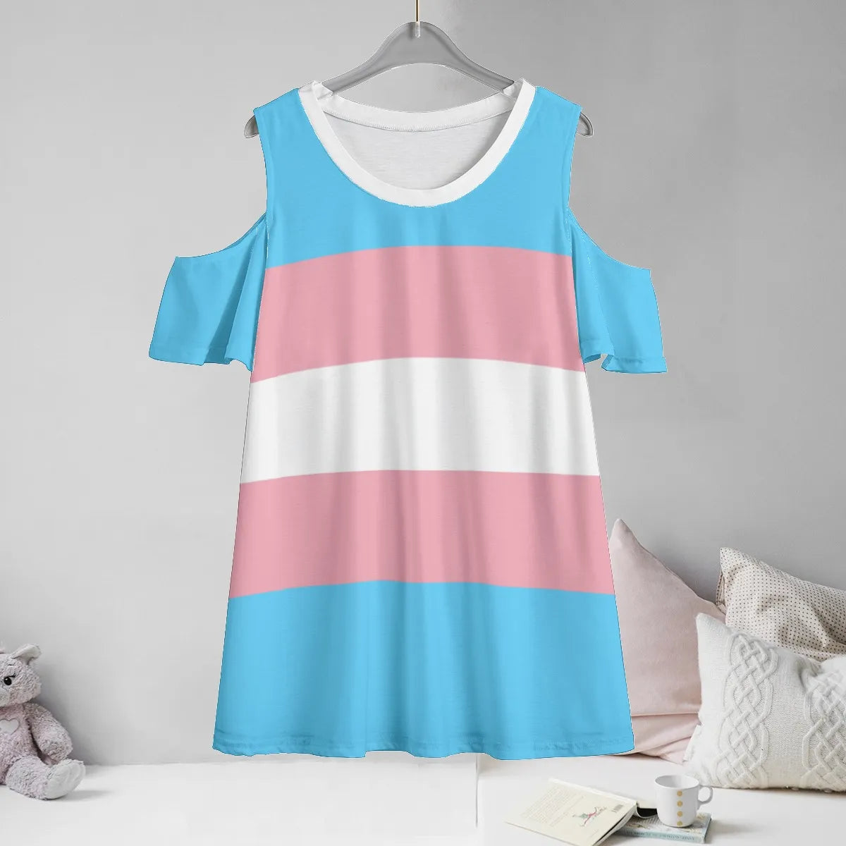 Blue Pink White All-Over Pride Cold Shoulder T-Shirt