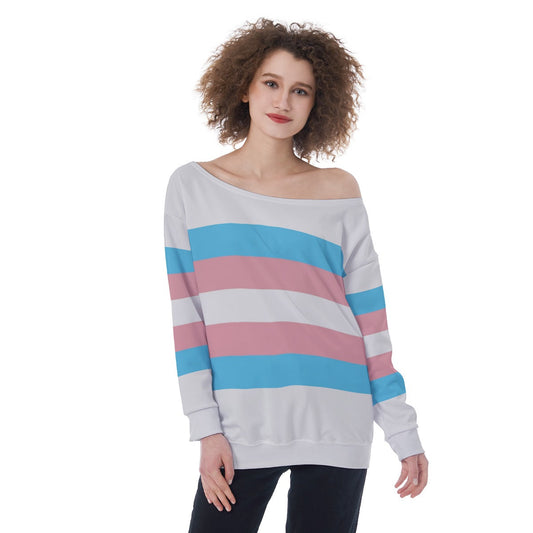 Teen - Plus Size Blue Pink White Trans Pride Off-Shoulder Sweatshirt