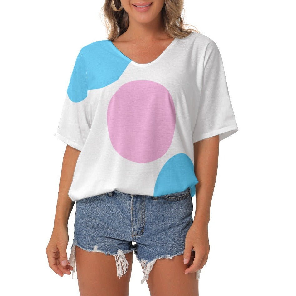 XS - 2XL Blue Pink White Pride Circles V-Neck Blouse
