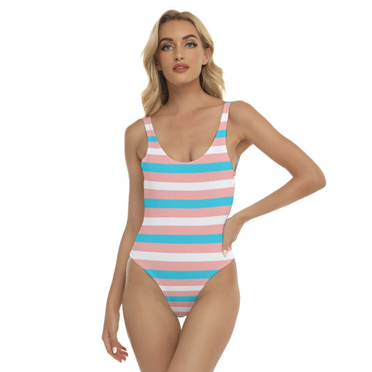 Trans Coloured Trans Pride Ribbon V2 80's Classic Style Swimsuit