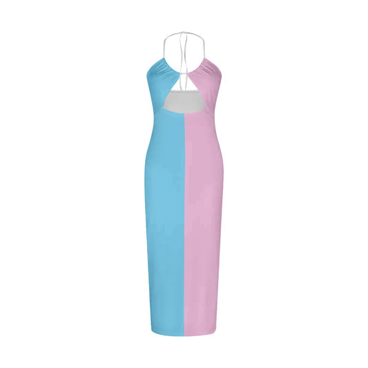 Plus Size Sexy Blue Pink White All-Over Paris Pride Spaghetti-Tied Hollow Camisole Dress
