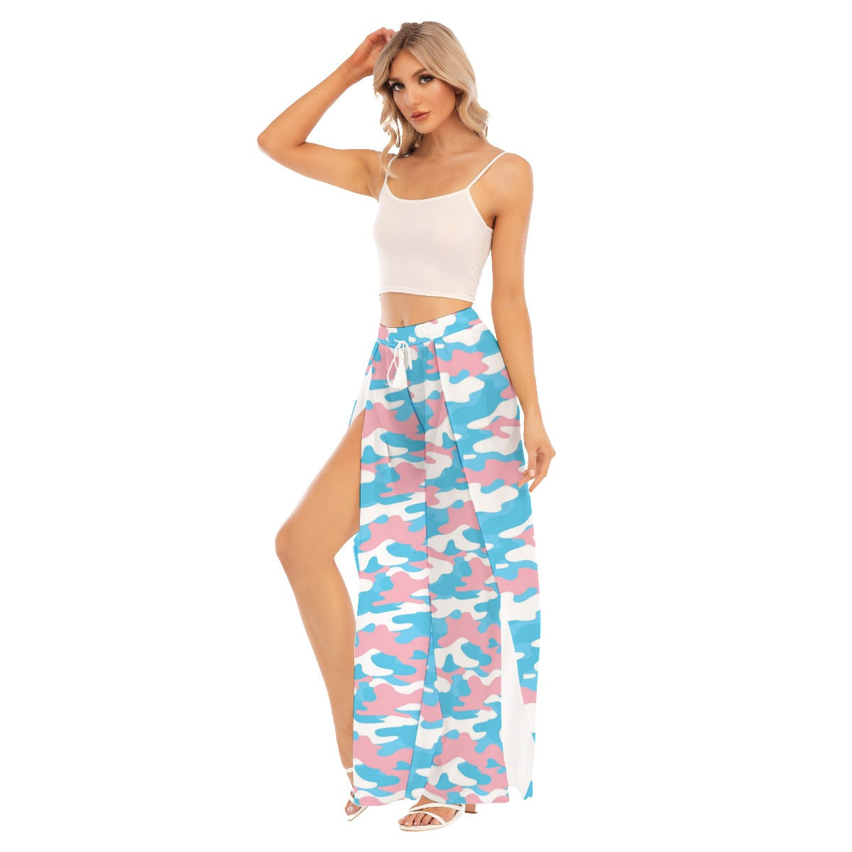 Blue Pink White Pride Split Chiffon Beach Palazzo