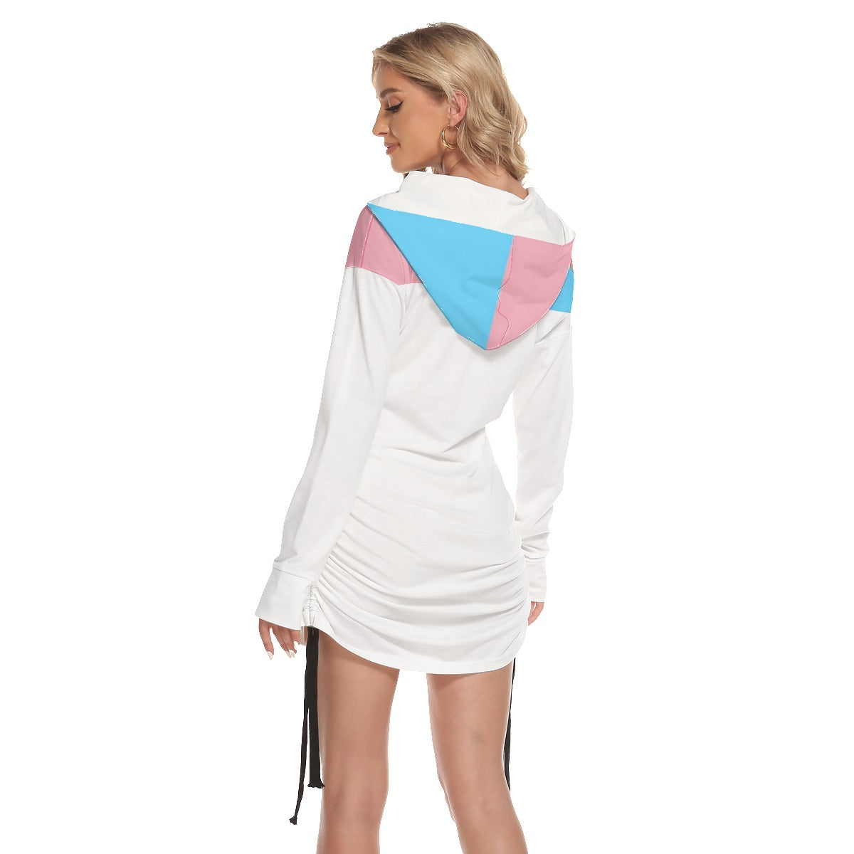 Blue Pink White Hooded All Over Transcolors Pride White One-Shoulder Dress