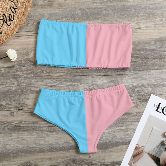 Trans Coloured Trans Paris Pride Two-Piece Strapless Bikini
