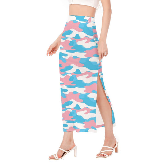 NEW Blue Pink White Trans Pride Camouflage Hip-Hugging Side-Slit Long Skirt