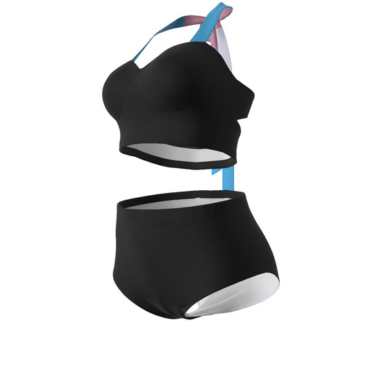 Blue Pink White Pride Black Halter Neck Swimsuit Set