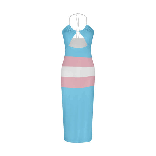 Plus Size Sexy Blue Pink White All-Over Pride Spaghetti-Tied Hollow Camisole Dress
