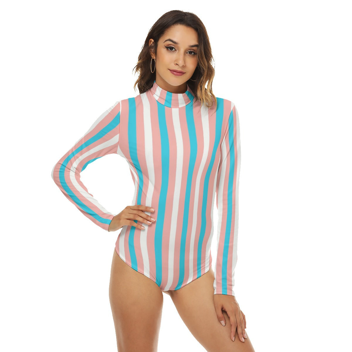 Teen - Plus Size Blue Pink White Pride Candy Striped Bodysuit