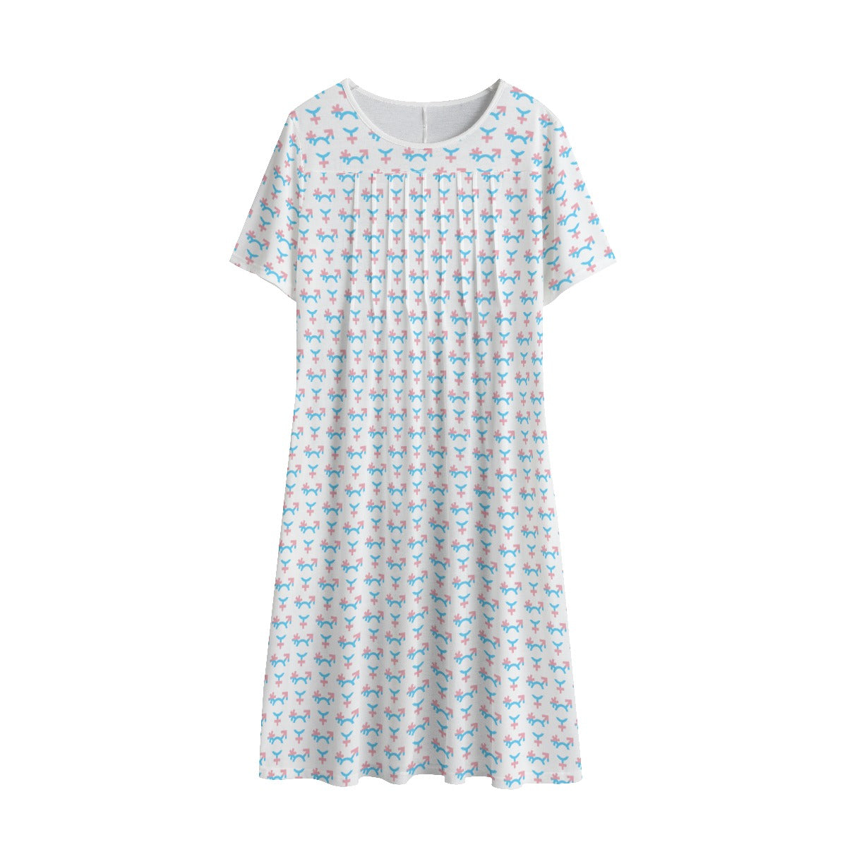 Teen to Plus Size Trans Coloured Pride Symbol Mosaic White Crew-Neck Summer Dress