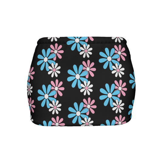 Teen Blue Pink White Pride Daisies Slinky Micro Mini Skirt