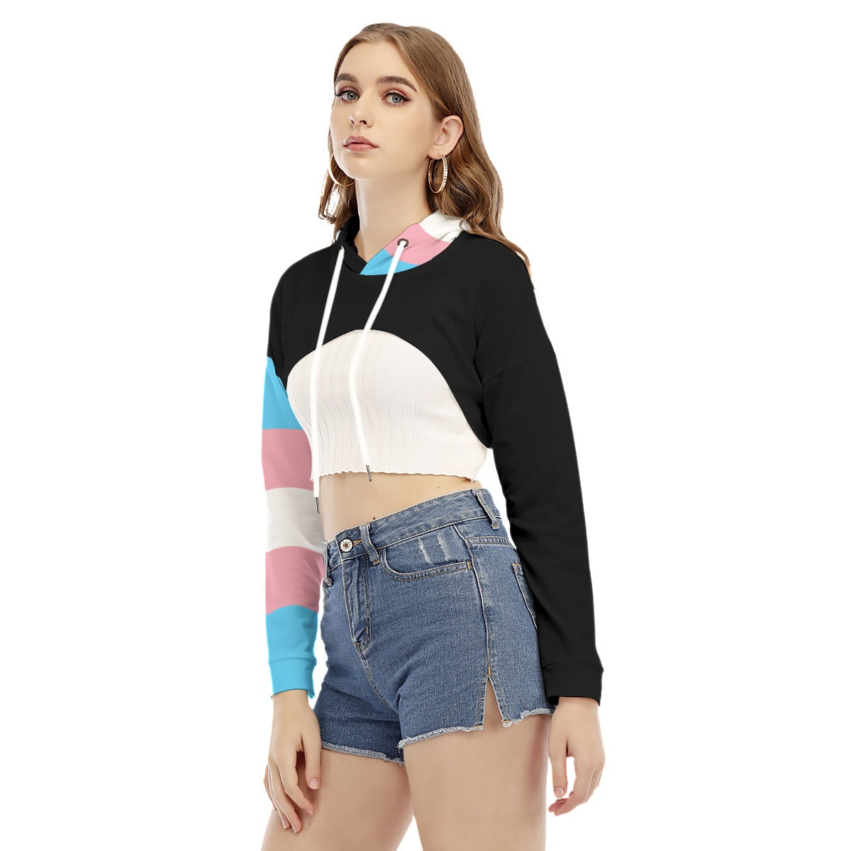 Teen Black/Trans Coloured Cropped Hooded Smock Top