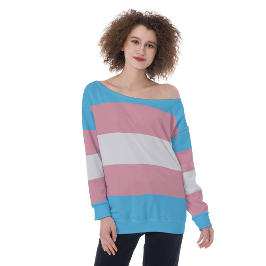 Teen - Plus Size Blue Pink White Trans Pride Off-Shoulder Sweatshirt