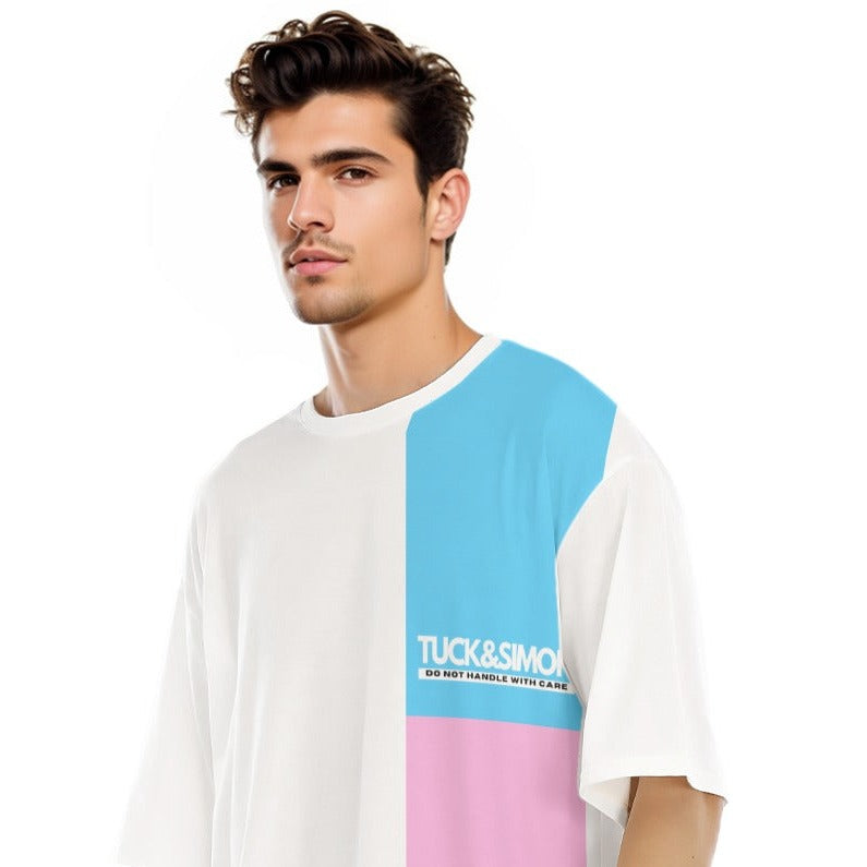 S-2XL Tuck&Simon 'Don't Handle With Care' Blue Pink White Pride Raglan Casual T-Shirt