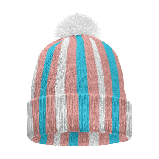 Pride Candy Striped Knitted Pom-Pom Hat