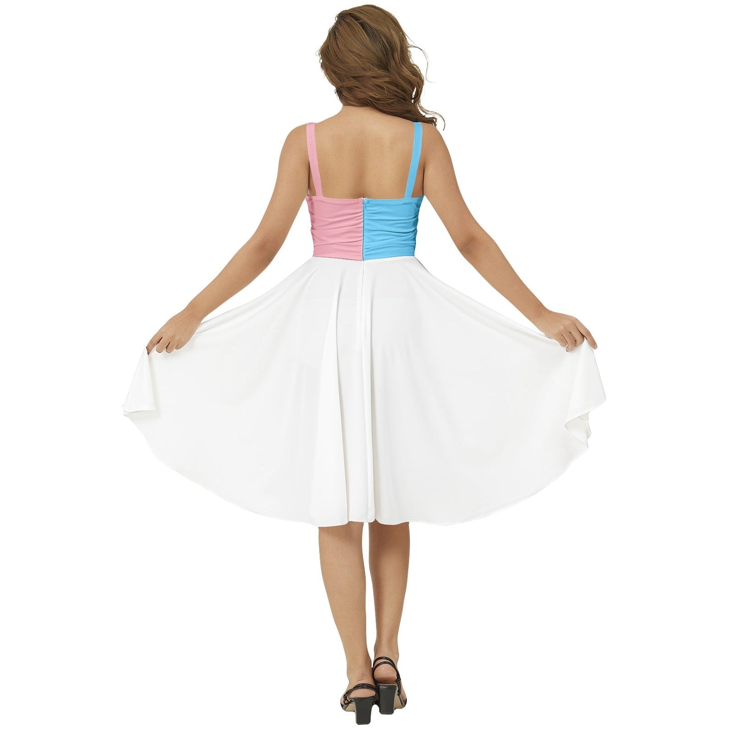 Trans Coloured Trans Pride Sleeveless Square-Neck Flare Hem Midi Dress