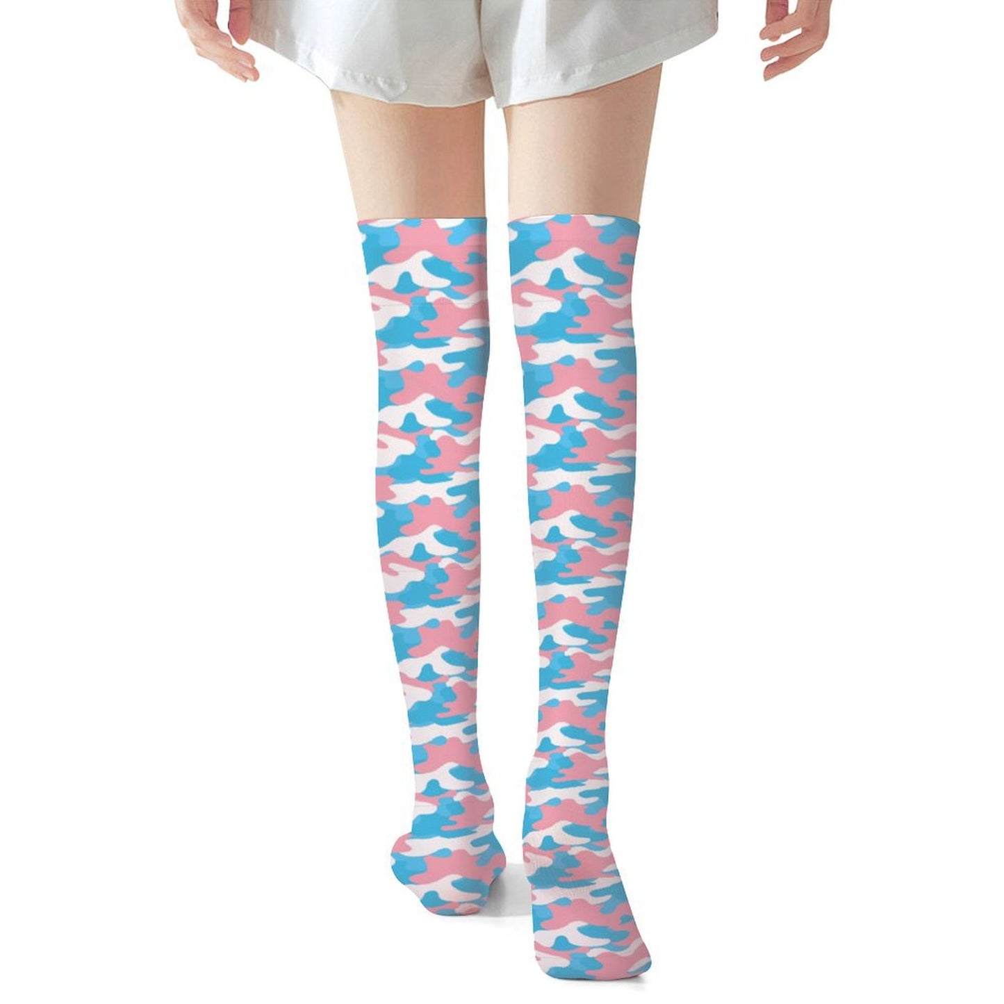 Blue Pink White Camouflage Knee High Stockings