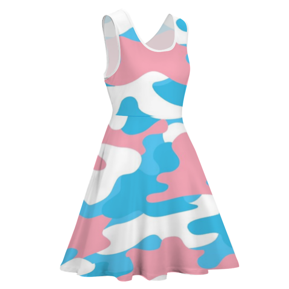 XS-5XL Blue Pink White Pride Camouflage Skater Style Dress