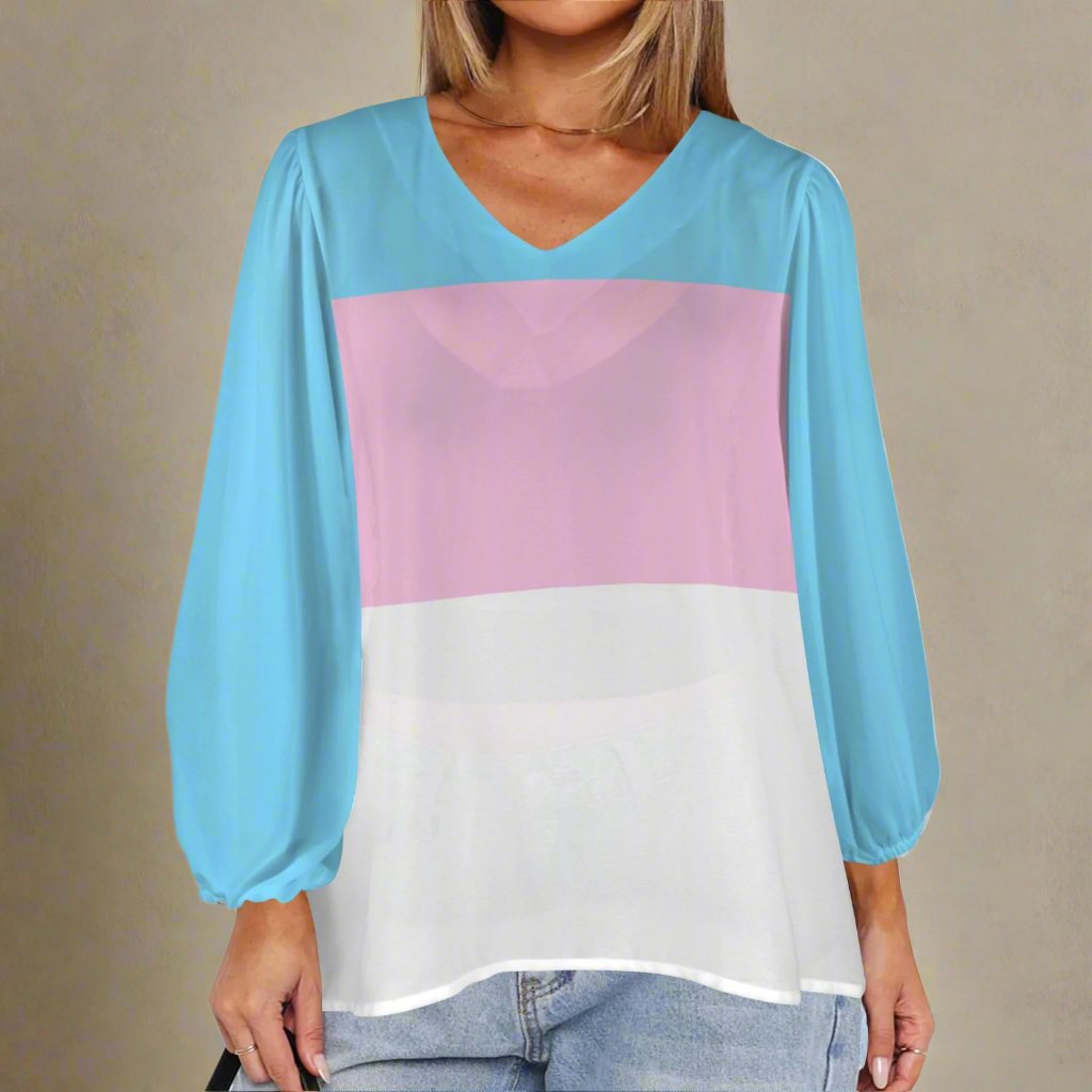 Pride Loose Puff Sleeved Chiffon Casual Tops
