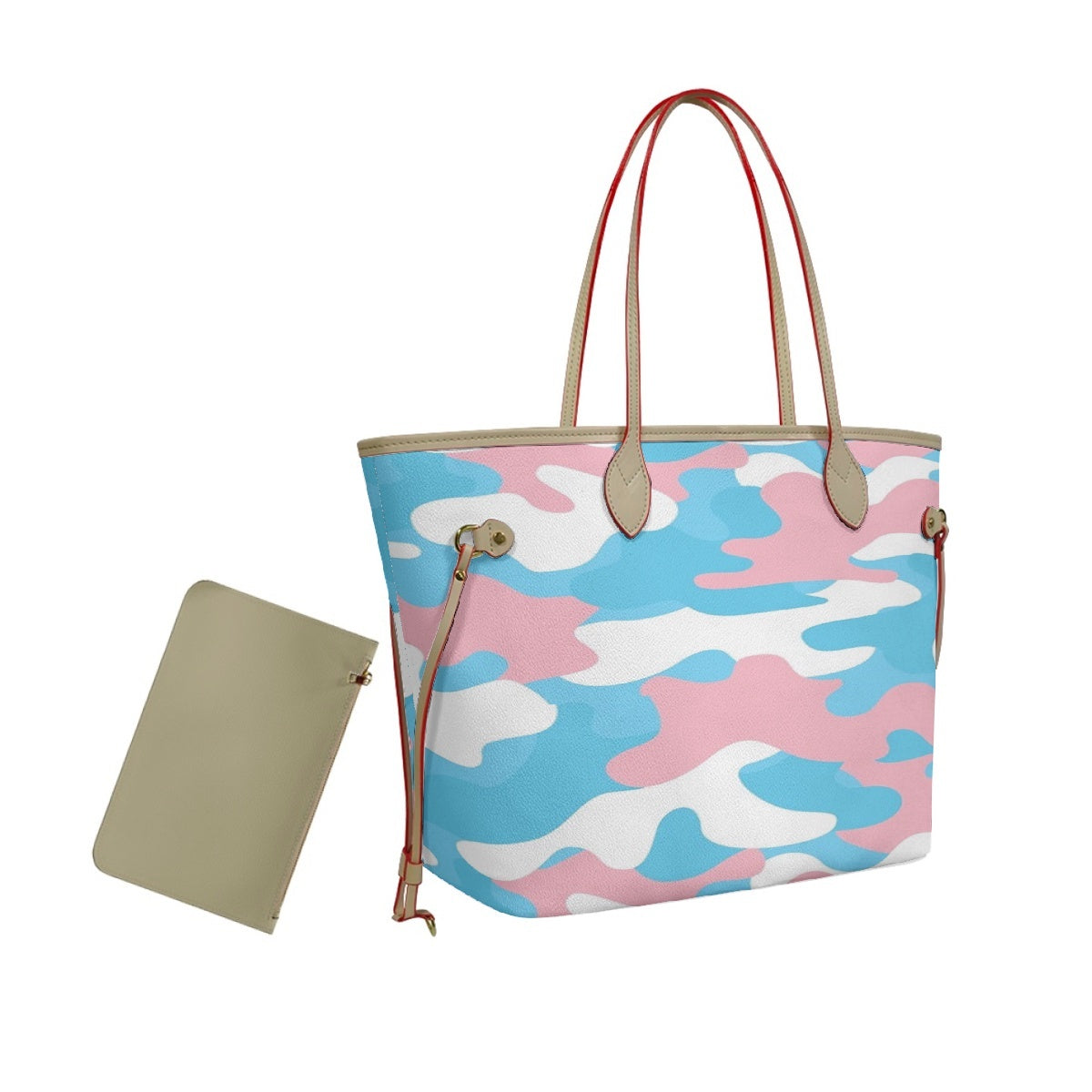 Large Blue Pink White Pride Camouflage Vegan Leather Tote Handbag & Purse Set