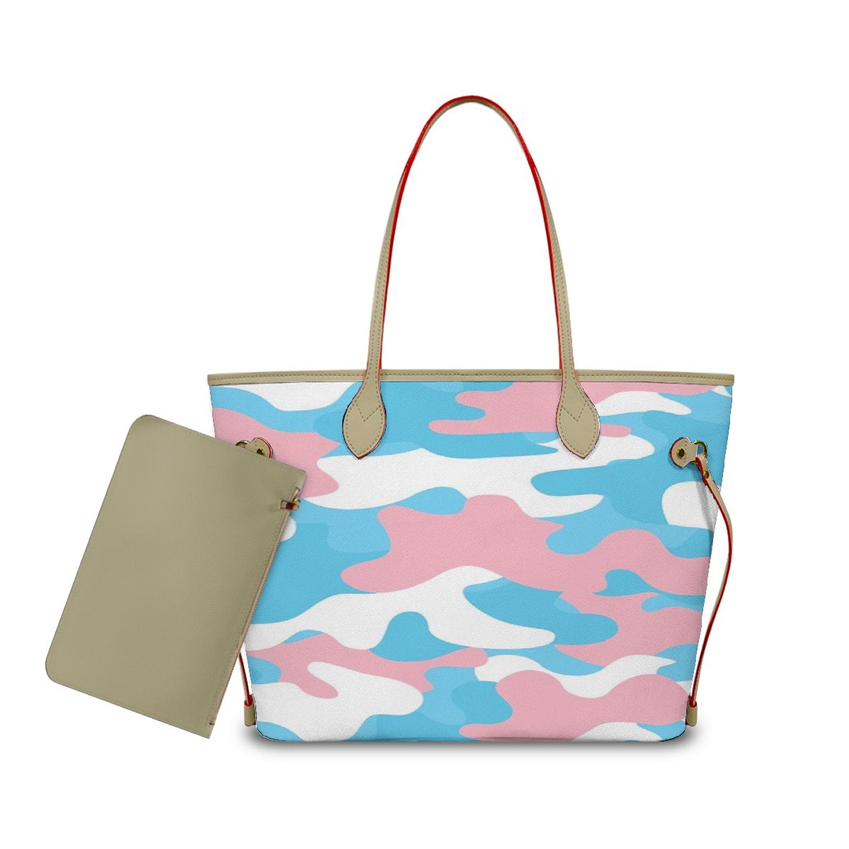 Large Blue Pink White Pride Camouflage Vegan Leather Tote Handbag & Purse Set