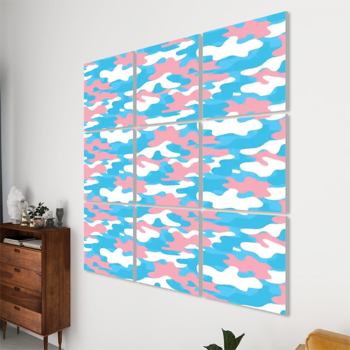 Blue Pink White Pride Camouflage Sound Absorbing Wall Panels 9 Pieces