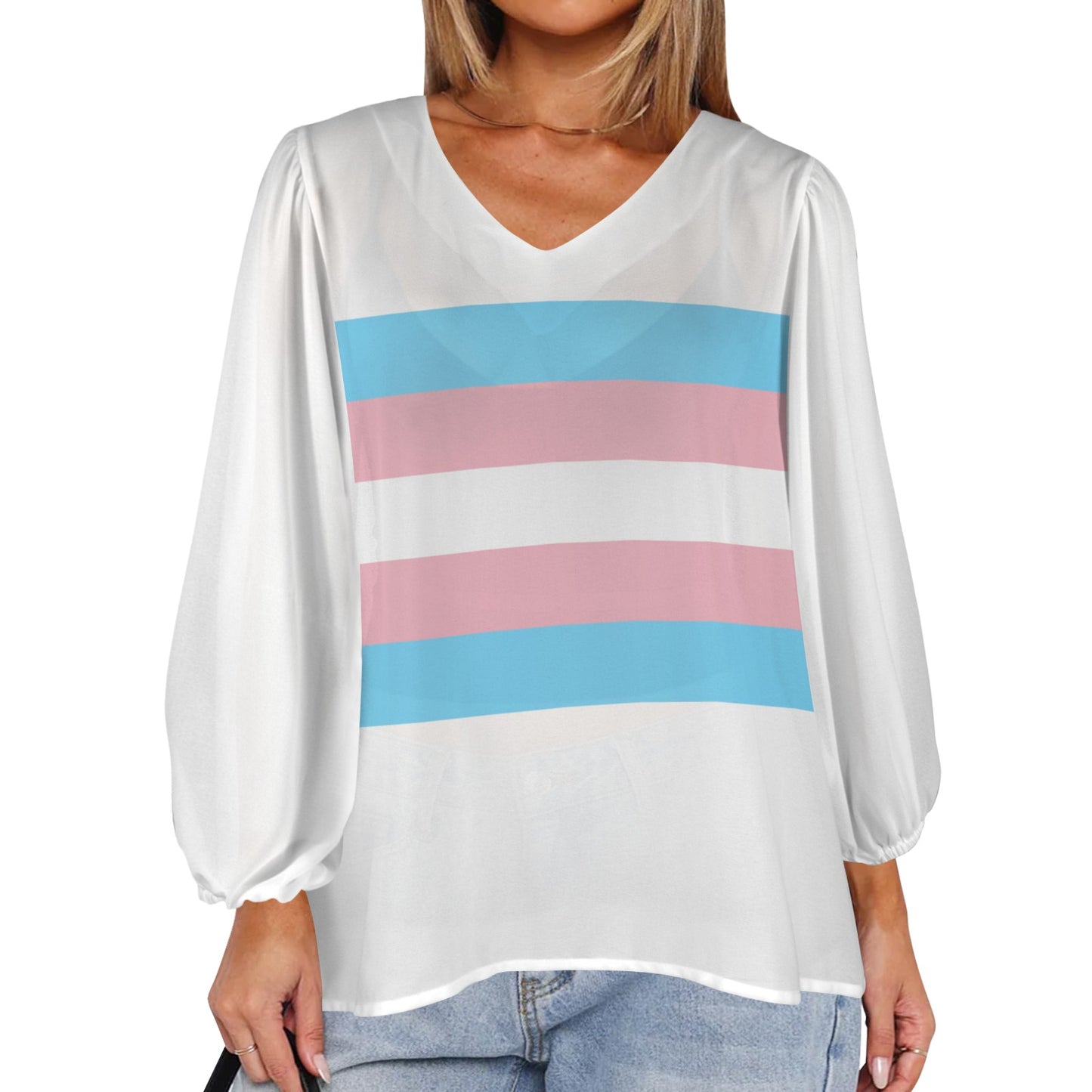 Pride Loose Puff Sleeved Chiffon Casual Tops