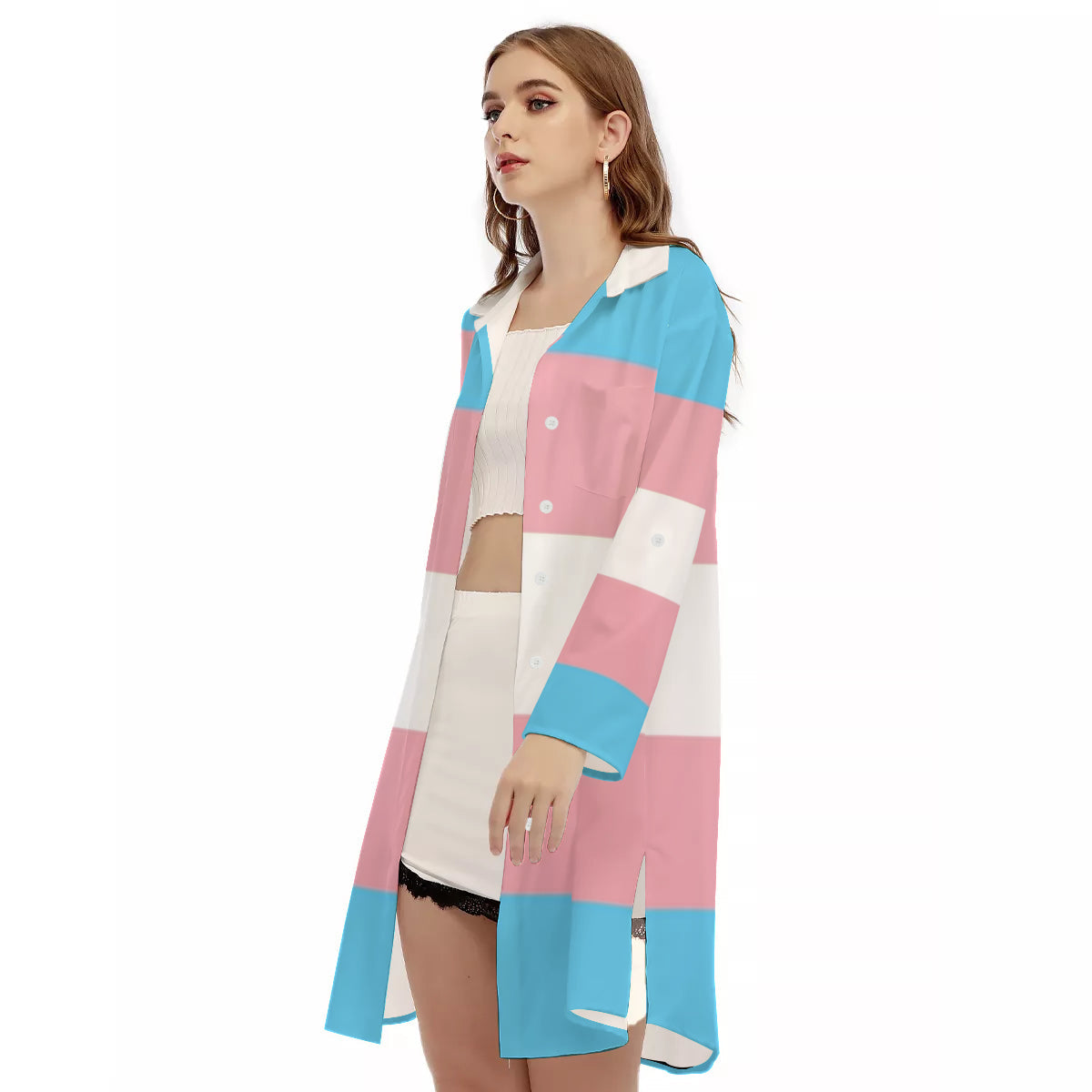 All-Over Print Women's Side Split Dress With Shirt Placket