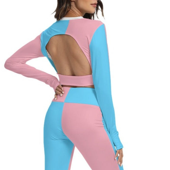 Blue Pink White Paris Pride Backless Yoga Sports Twin-Set tunnellsCo.