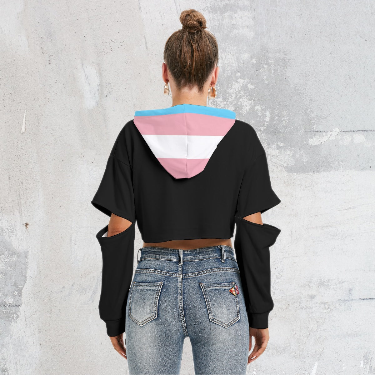All-Over Print Women's Cropped Hoodie With Hollow Out Sleeve