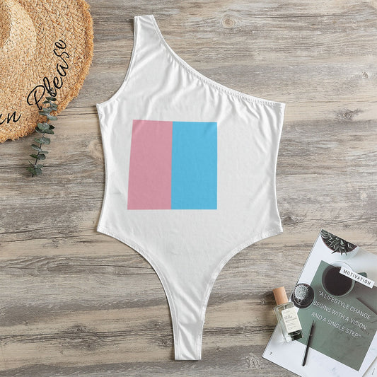 Blue Pink White Pride Block One-Shoulder Bodysuit tunnellsCo.