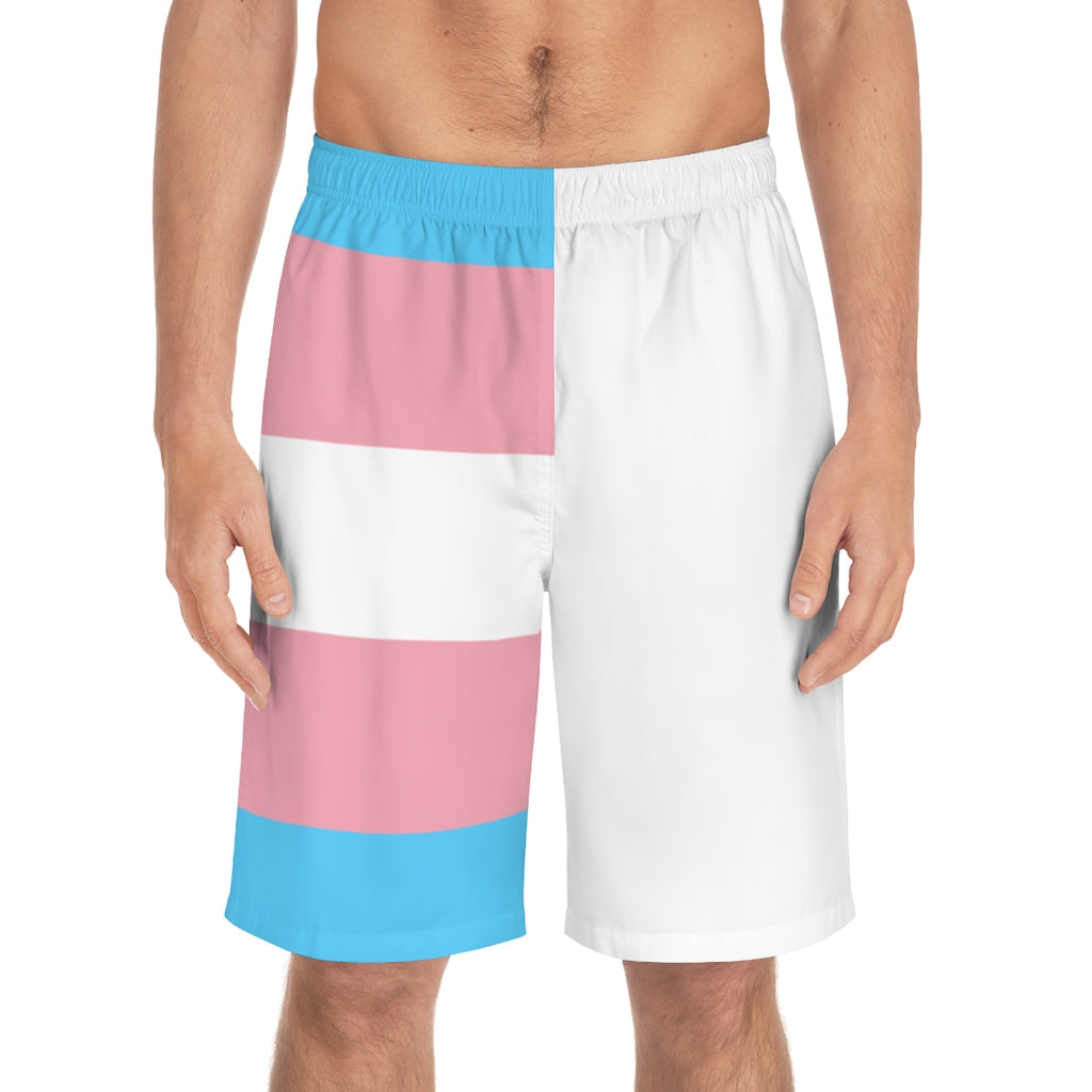 Blue Pink White Pride Long Boyfriend Beach Shorts tunnellsCo.